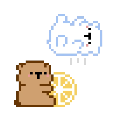 grizzly bear holding lemon and a polar bear falling from the sky