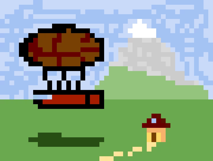 Vast valley with house and ballon ship