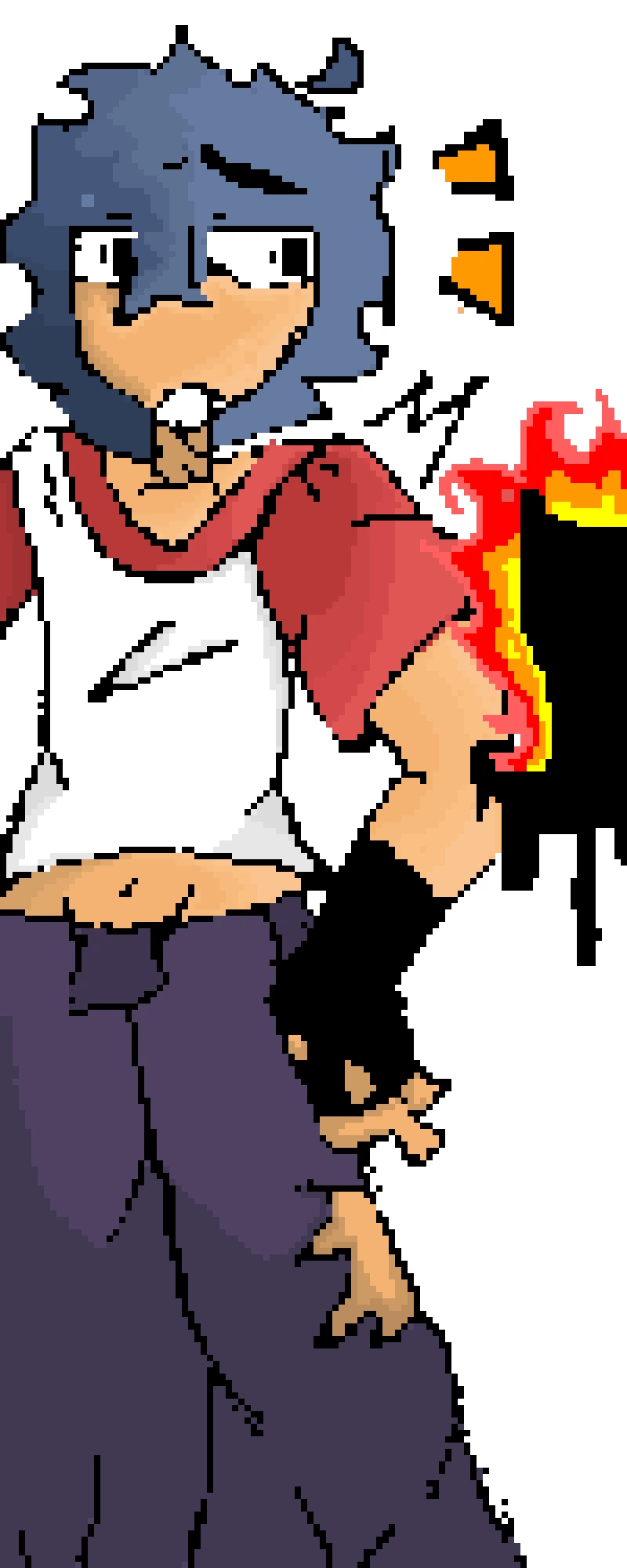 my OC miles meeting a floatly fire demon!! (this took 3 days lol TvT)