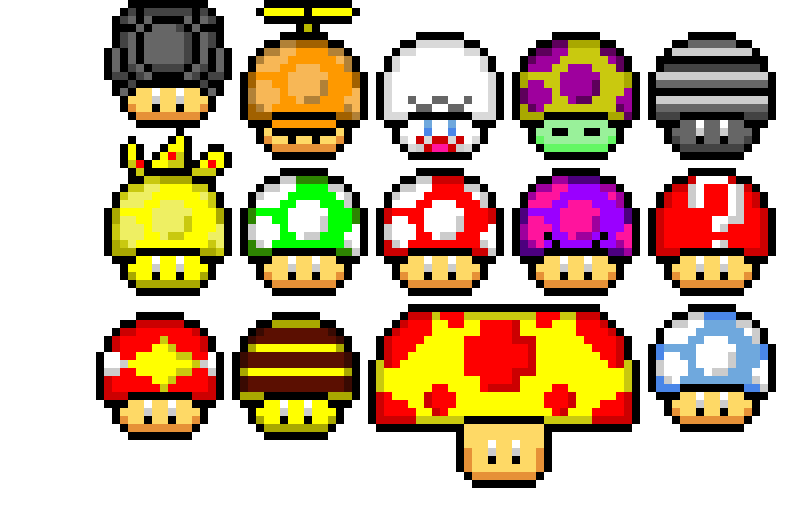 All Super mario mushrooms (my style)