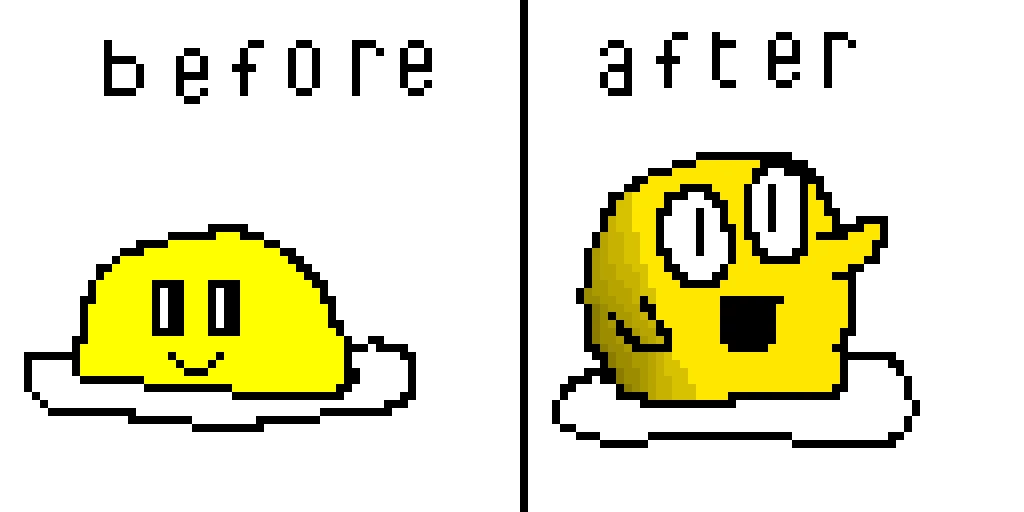 Before and after Squish the Egg contest