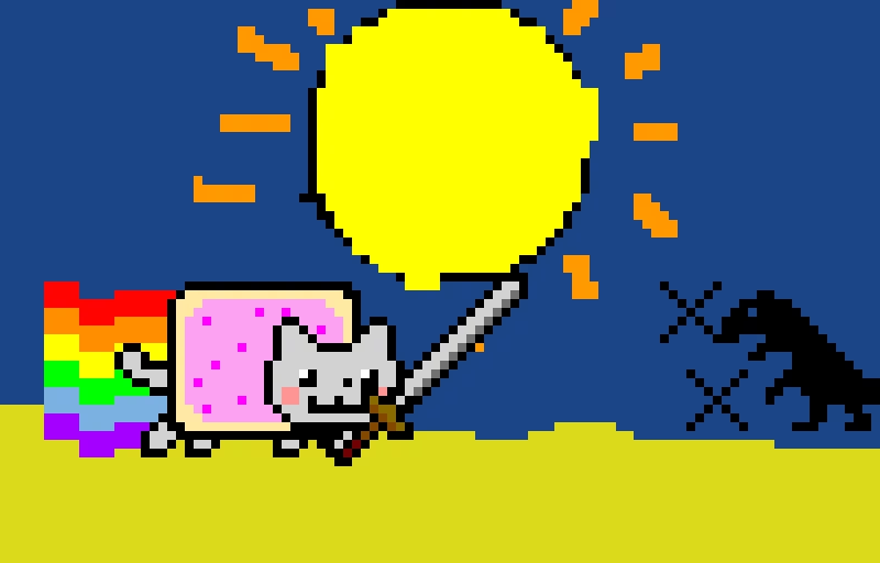 dino with ninja stars vs nyan cat with a sword