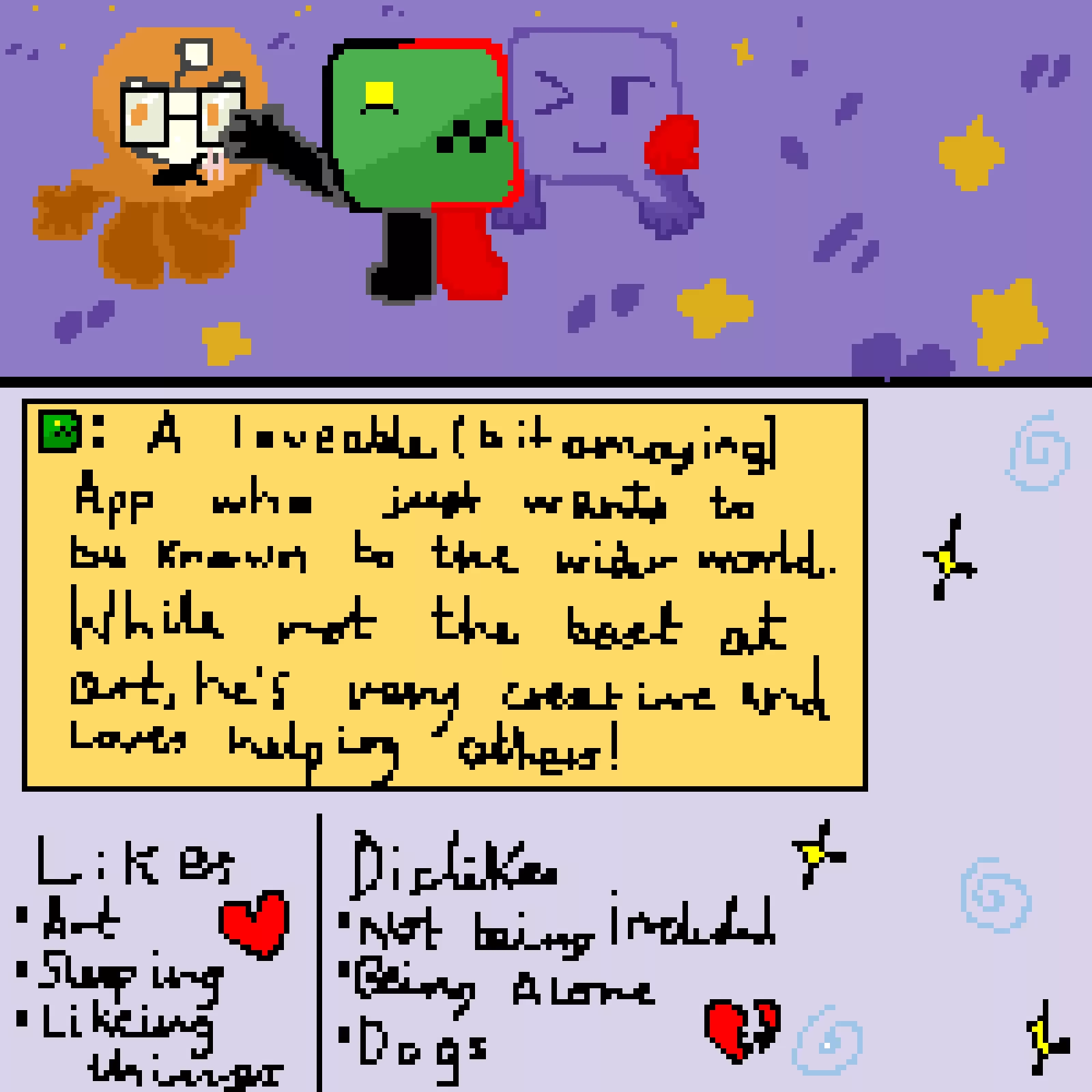 dinopixel as a bfnif character