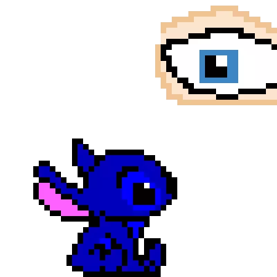 stitch looks up at the eye who has been benevolently watching over him challenge