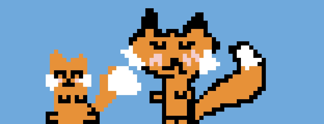 momma fox w one of her babies srry i just had to do something to the pixel art