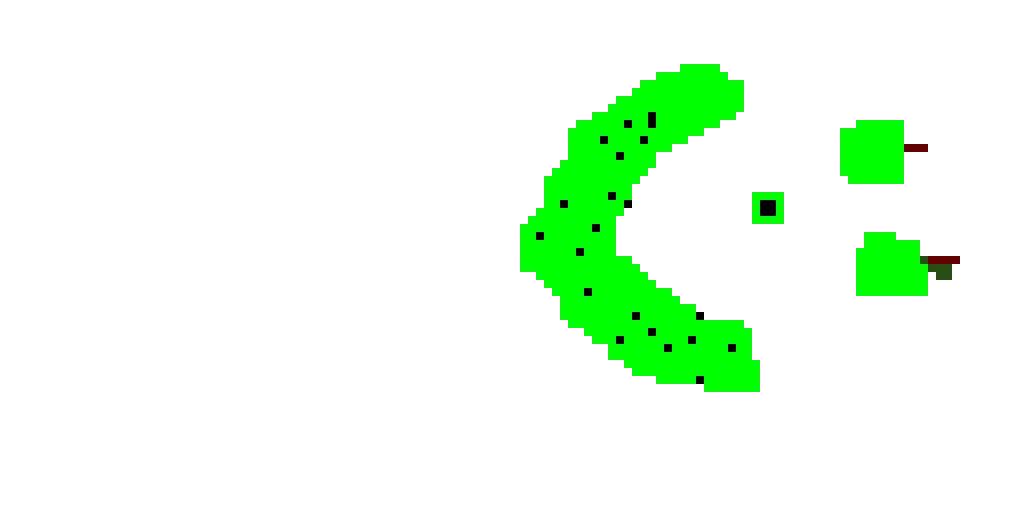 sideways smiley face with pickle mouth and apple eyes