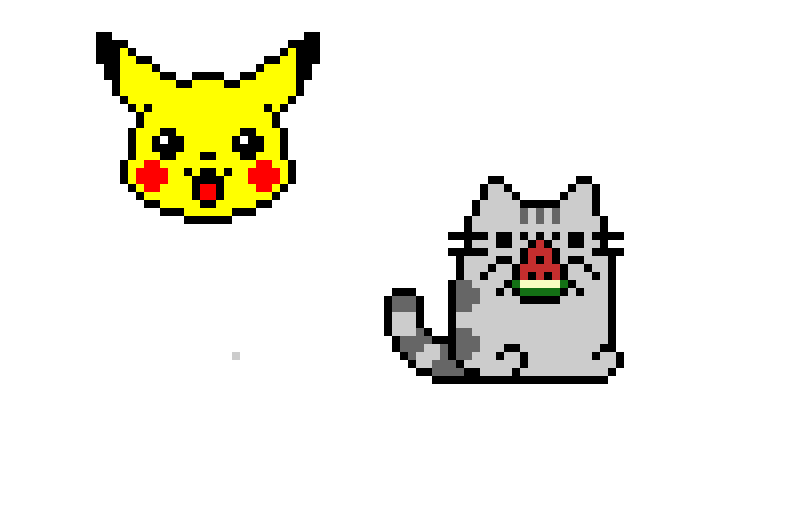 cute cat with watermelon and pikachu