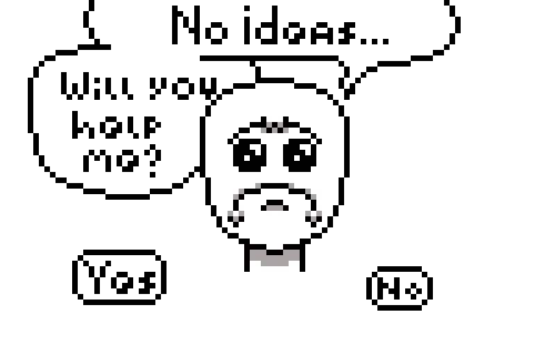 art goober is sad that he doesnt have any ideas for art. will you help him? (answer and send ideas)