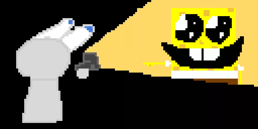 oh look it sponge bob he scares the living out of me btw creds to jimmy the cheeto