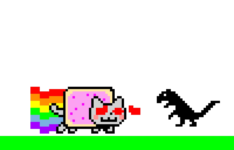 nyan cat against dino who insulted him