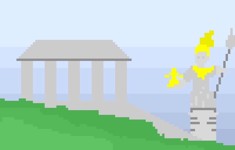 Athena Parthenos next to Temple in Athens