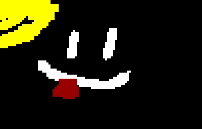 white smilie face with noob in background