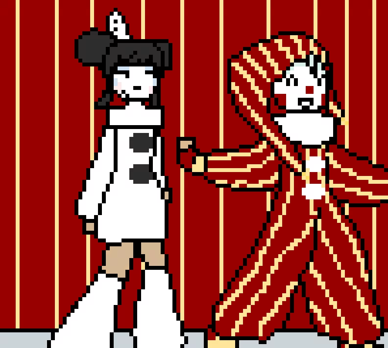 stinky the clown (right) Pierrette the sad clown (left)