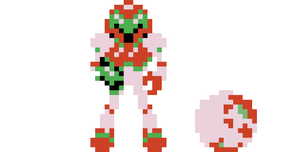 Metroid 1 varia suit samus with morph ball form pixel art