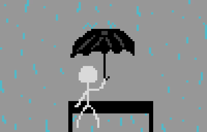 stickman sitting in the rain