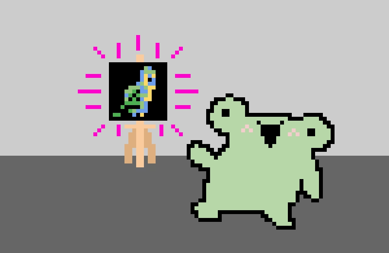 look look little art froggo found his painting in an art museum!!!