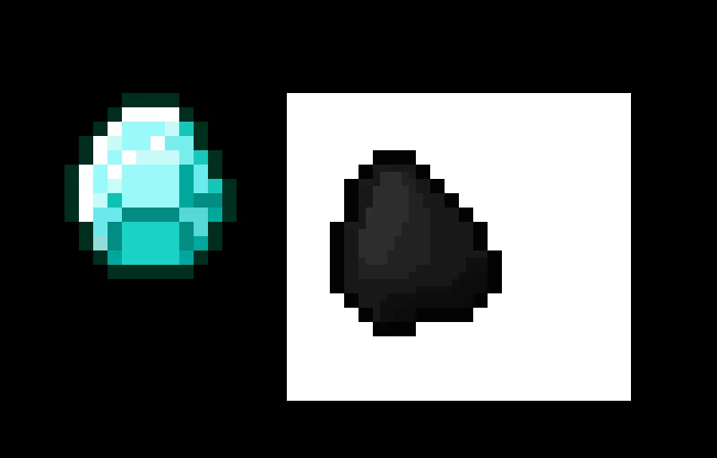 diamond and realistic coal pixelated