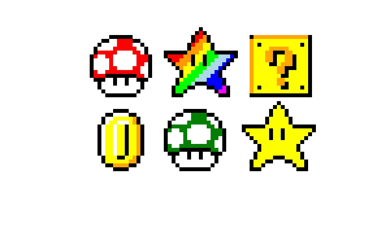 mario pixel 8 bit items