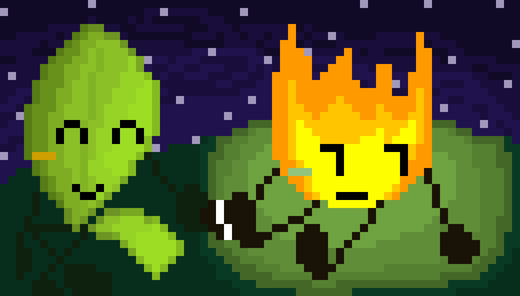 Firey n Leafy sitting under the night sky :]