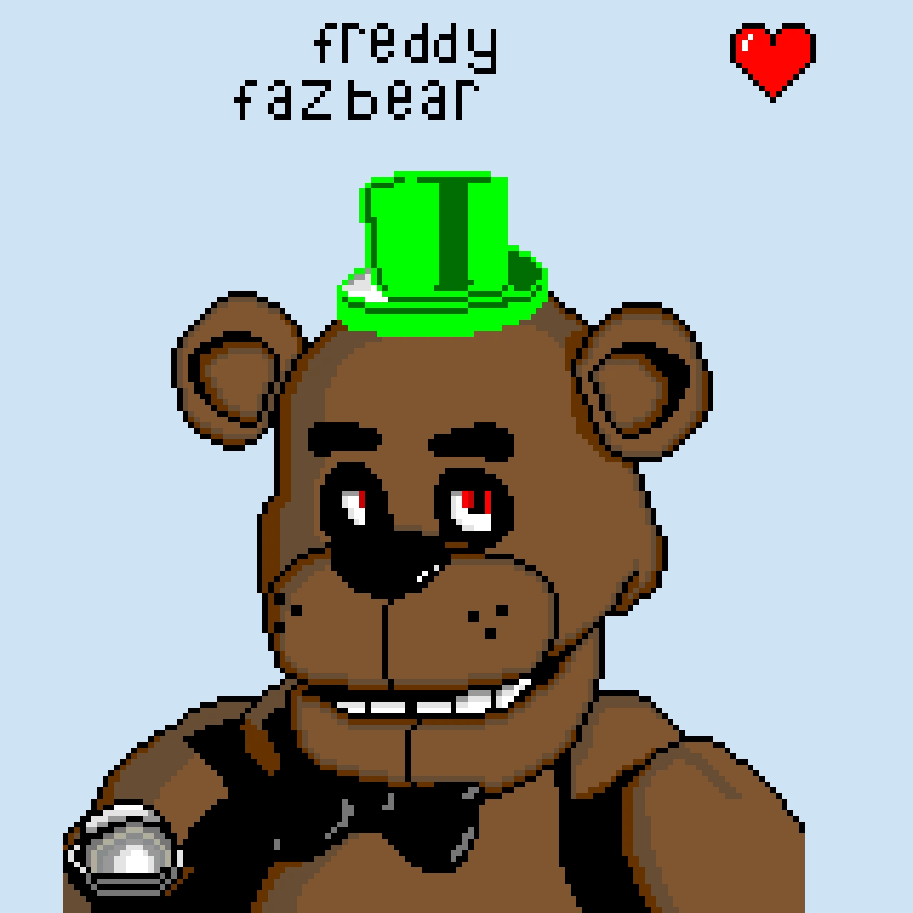 Freddy with a green hat and red eyes