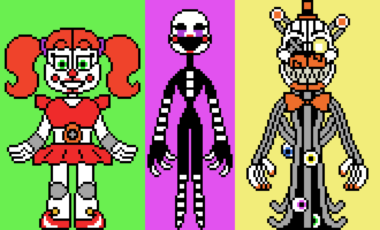 My Cartoon Designs for Circus Baby, the Puppet, and Molten Freddy 