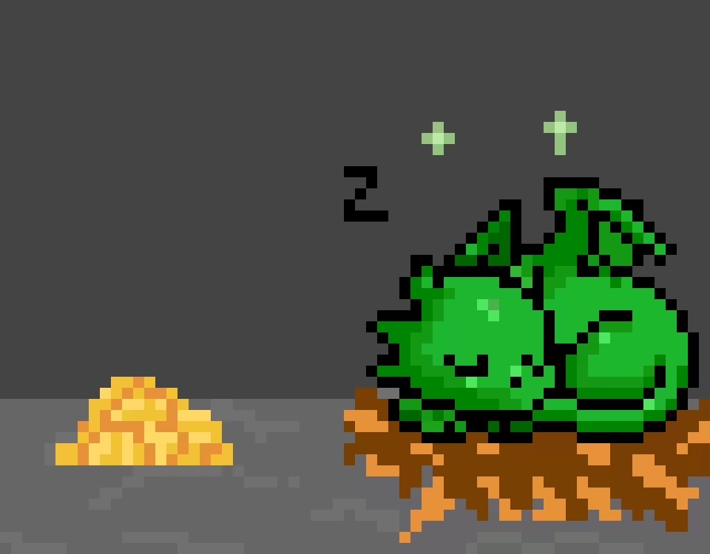 sleeping baby dragon with its gold