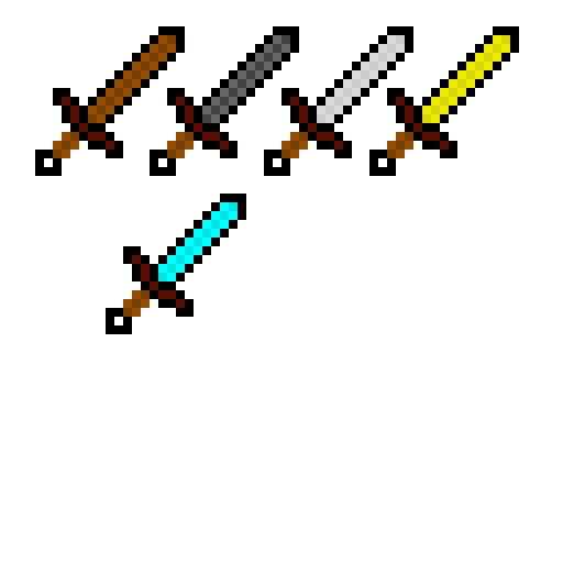 Every minecraft sword pixel art