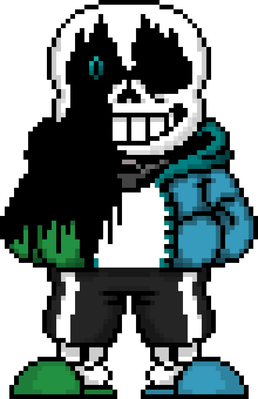 The Cyan Masquerade (Cyan Corrupt Pixel!tale Sans A.U.) credits to the old model and @snas