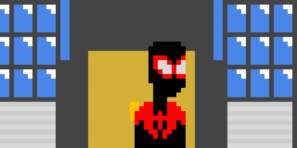 miles morales in front of a factory