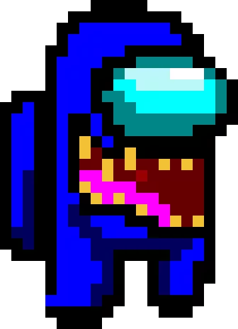 A blue among Us that needs to brush his teeth