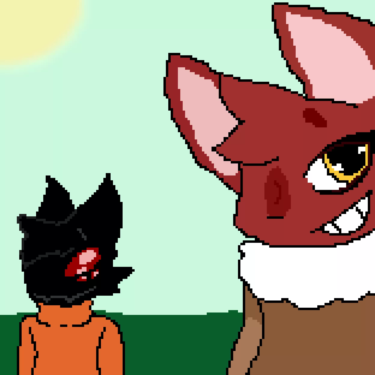 Dezz the abyssinian cat and Zcythe the king baboon spider (disguised as a black fox)
