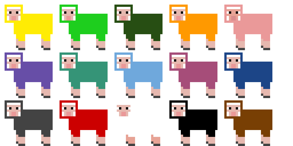 minecraft sheep in almost every colour in minecraft