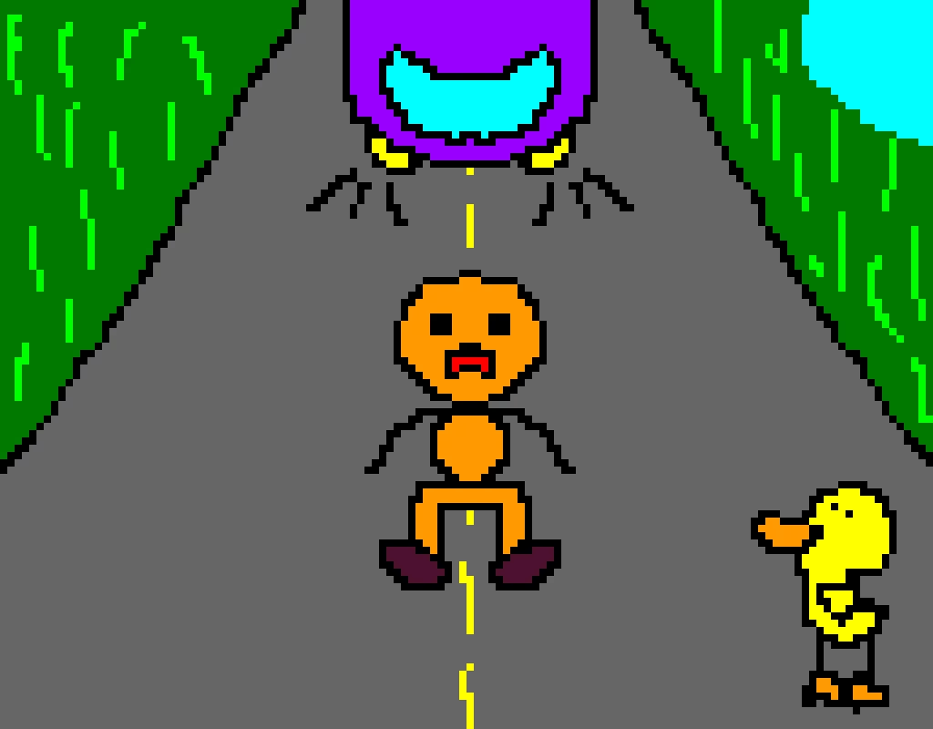 purple shoes japanese doggy mascot on the rode what will he do