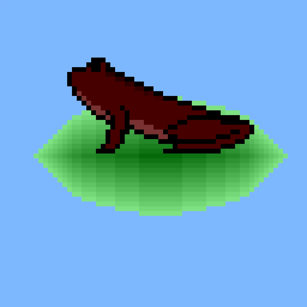 bronze frog casually floating above a confusing leaf