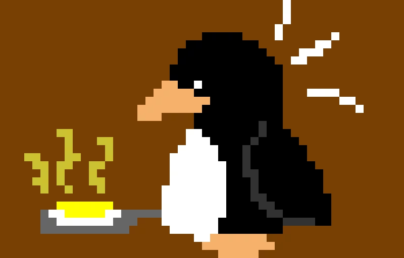 A penguin frying an egg (requested by @redzguns)