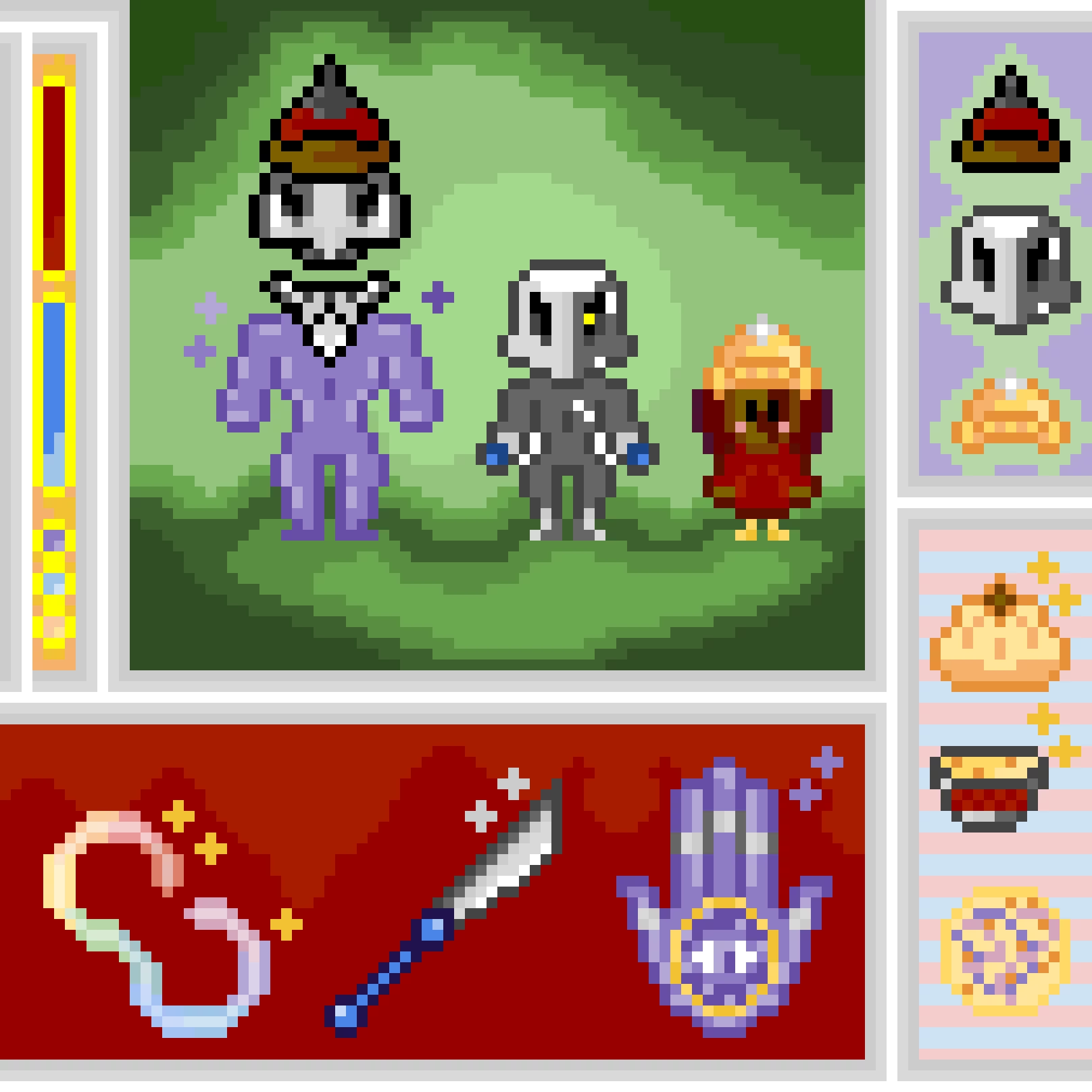 Skeleton man, Armor dude, and that kid