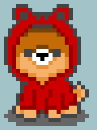 doggo in red froggy hoodie