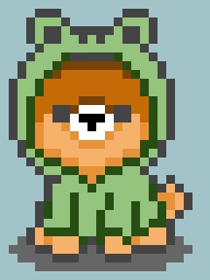 doggo in green froggy hoodie