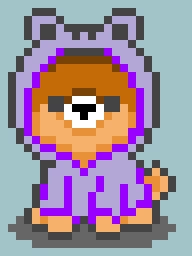 doggo in purple froggy hoodie