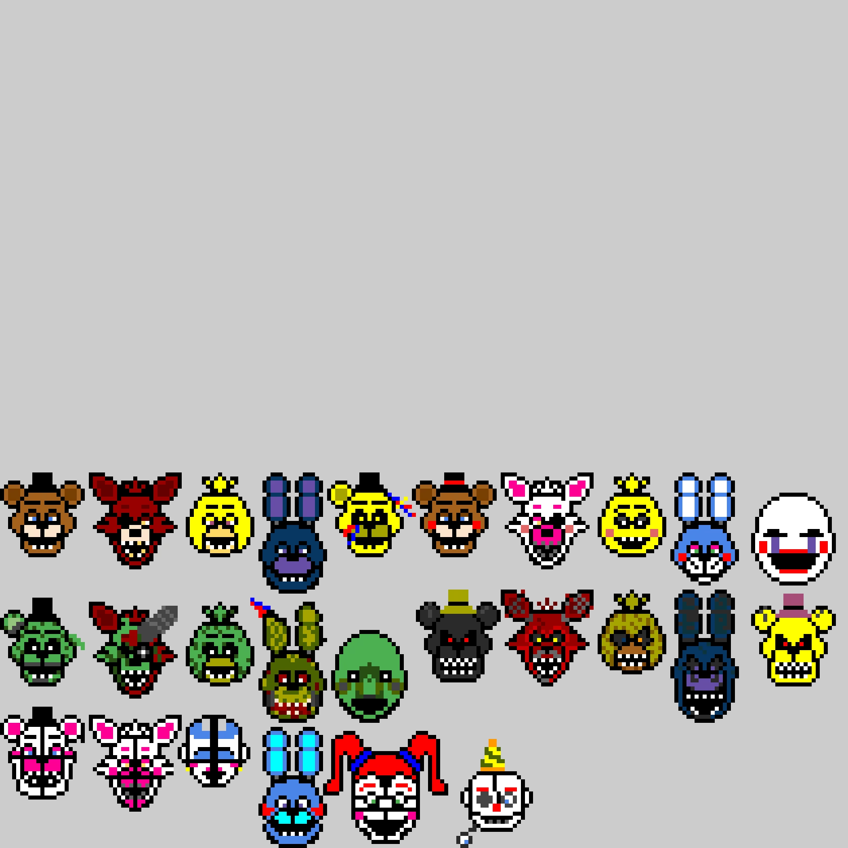 fnaf 1 to 5 tell me every animatronic in order and text me in the comments what they are