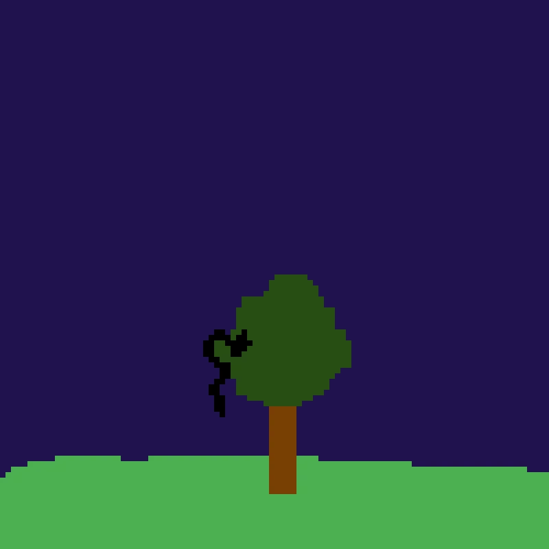 Found a tree. Im gonna sleep here for tonight. Im gonna see if I can find a tool to chop it down.